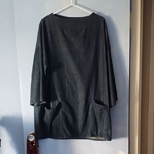 Oversized Pullover Denim Chore Dress Boxy Pockets M
